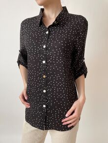 Лятна дамска риза с регулируеми ръкави, изработена от тънка, дишаща материя, в черен цвят