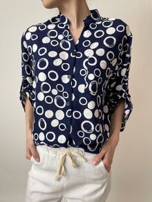 Свободна дамска риза, 3/4 ръкав с регулируема дължина, цвят тъмно синьо