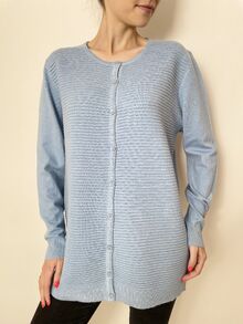 Дамска жилетка с кашмир, релефна плетка, обло деколте, цвят светло синьо