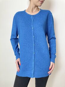 Дамска жилетка с кашмир, релефна плетка, обло деколте, цвят наситено син