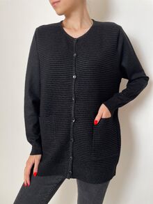 Дамска жилетка с кашмир, релефна плетка с два предни джоба, цвят черно