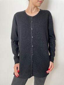 Дамска жилетка с кашмир, релефна плетка, обло деколте, цвят черен