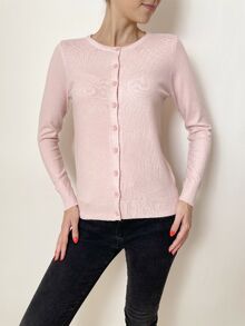 Дамска жилетка с кашмир, гладка плетка, обло деколте, размери от S до XL, цвят розова пудра