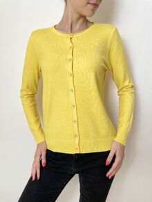 Дамска жилетка с кашмир, гладка плетка, обло деколте, размери от S до XL, цвят ярко жълт