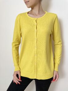 Дамска жилетка с кашмир, гладка плетка, обло деколте, размери от XL до 3XL, цвят наситено жълт