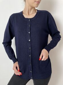 Дамска жилетка с кашмир, гладка плетка с два предни джоба, цвят тъмно син
