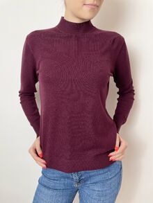 Кашмирен пуловер тип полуполо във винено червен цвят