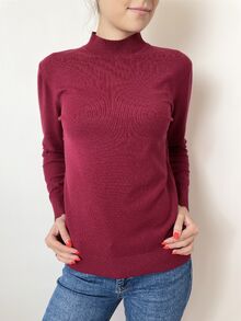Кашмирен пуловер тип полуполо в цвят бордо