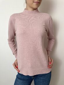 Кашмирен пуловер тип полуполо в цвят пудра