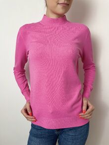 Кашмирен пуловер тип полуполо в наситено розово