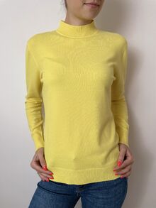 Кашмирен пуловер тип полуполо в ярко жълто
