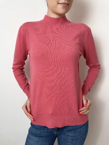Кашмирен пуловер тип полуполо в цвят праскова