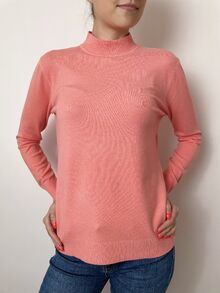 Кашмирен пуловер тип полуполо в бонбонено розово