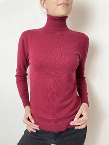 Кашмирен пуловер тип поло в цвят бордо