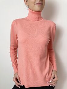 Кашмирен пуловер тип поло в цвят бонбонено розово