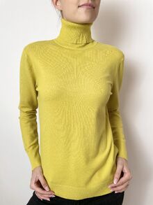 Кашмирен пуловер тип поло в цвят лайм