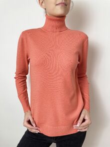 Кашмирен пуловер тип поло в цвят праскова
