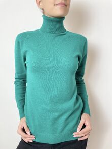 Кашмирен пуловер тип поло в синьо-зелен цвят