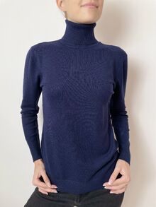 Кашмирен пуловер тип поло в тъмно син цвят