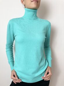 Кашмирен пуловер тип поло в ярък тюркоаз