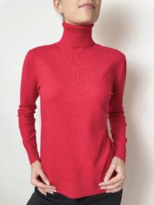 Кашмирен пуловер тип поло в ярко червено