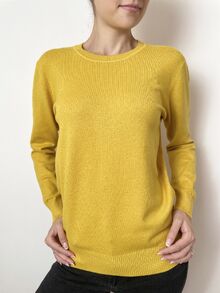 Дамски пуловер с кашмир, обло деколте, топъл, размери  2XL 3XL 4XL 5XL, цвят горчица