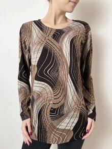 Дамска блуза с дълъг ръкав, материя с кашмирена мекота, десен линии в кафяво и черно