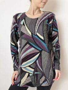 Дамска блуза с дълъг ръкав, материя с кашмирена мекота, десен кръгли фигури в лилаво